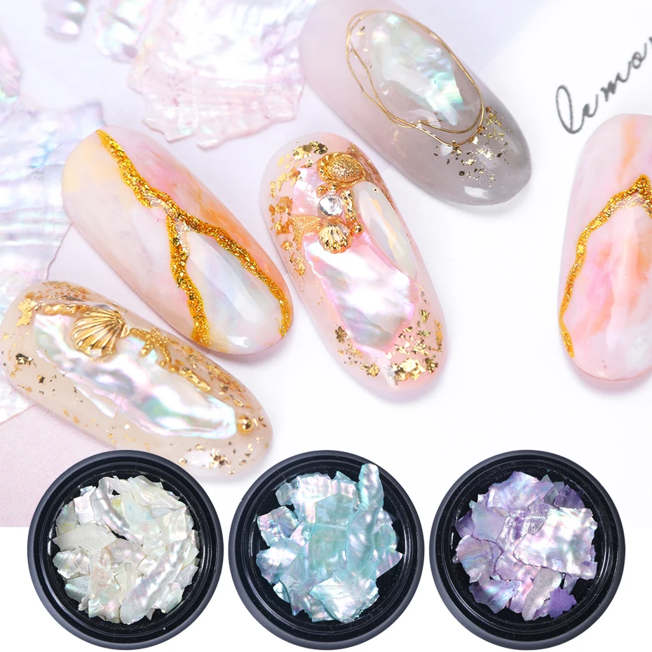 1 Box 3D Nail Sequins Colorful Abalone Shell Marble Irregular Nail Art Broken Slice Glitter Flake DIY Manicure Holographic LA791