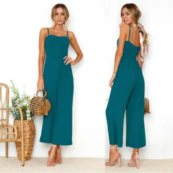 

Ladies Fashion Blue Sleeveless Pants Suspender Trousers Jumpsuit Casual Rompers bodysuits Overalls for women