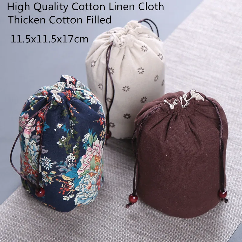 

Round Portable Large Travel Storage Bag Tea Cup Tea pot Thicken Drawstring Cotton Linen Bag protection Home Collection Bag