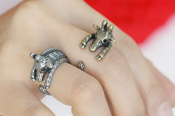 New Retro Antique Silver Plated Giraffe Ring Animal Wrap Knuckle Rings Gift Idea for Best Friends