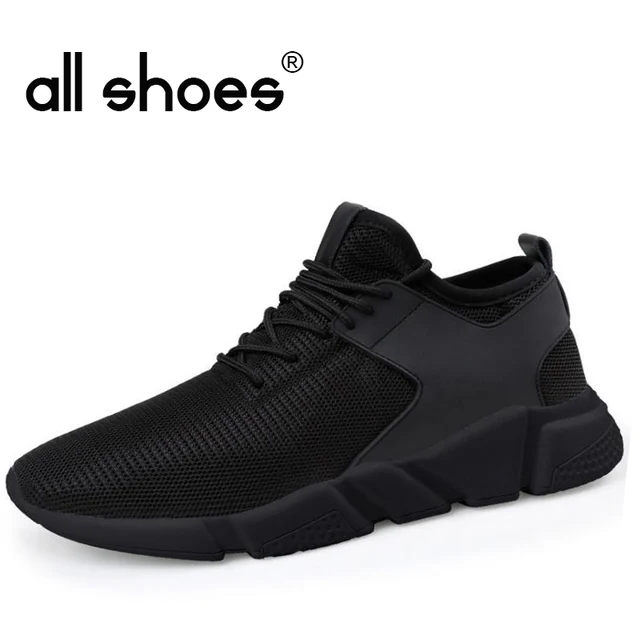 ALL BLACK Men Running Shoes Jogging Men Sneakers Mesh Sport Shoes