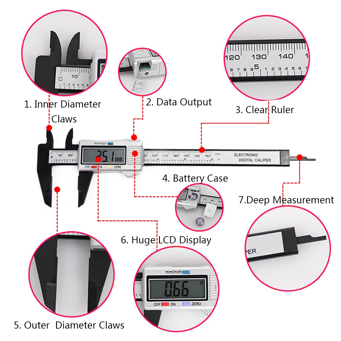 Измерительный Инструмент 0-150 мм 6 дюймов пластиковый ЖК цифровой Электронный штангенциркуль из углеродного волокна