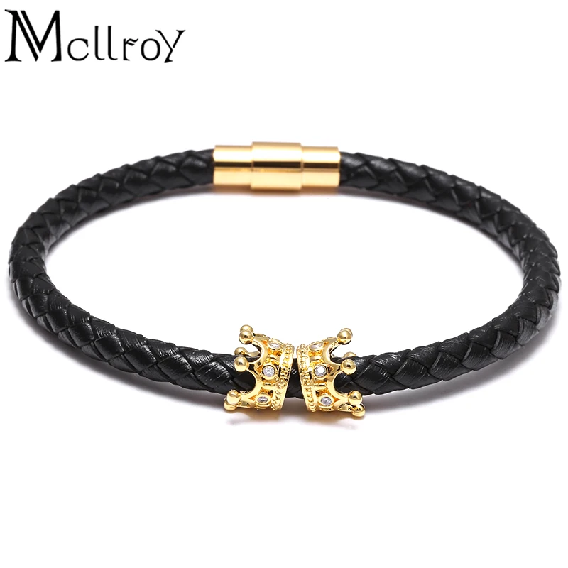 Mcllroy Royal Двойная корона Циркон CZ микро проложили пояса из натуральной кожи