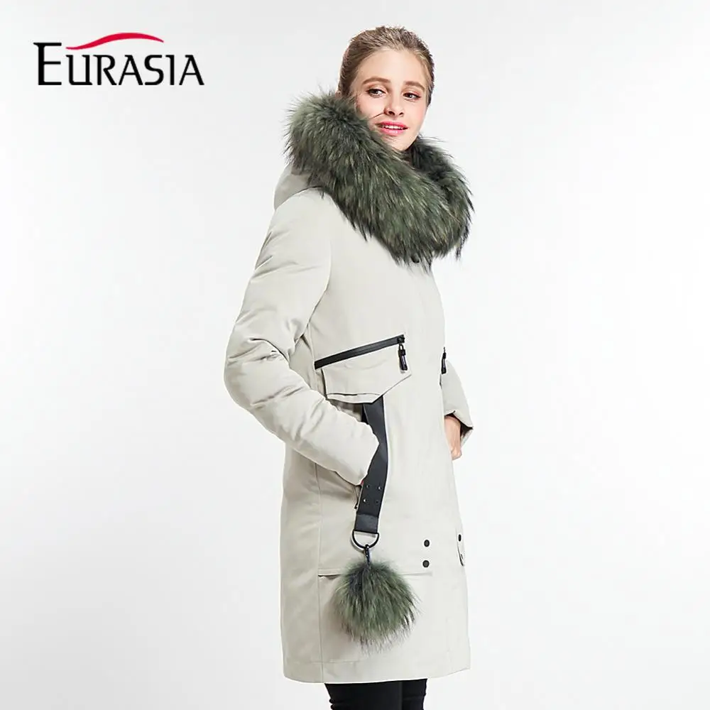 Goede EURAZI Euml; 2018 Nieuwe Merk Designer Lange Dikke Jas Lady Winter Jacket Women Parka Real Bontkraag Hood Volledige Bovenkleding Y170022