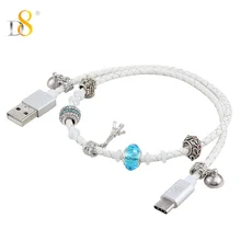 D8 type-C USB кабель для передачи данных с магнитными бусинами браслет шнур из натуральной кожи тканый для зарядки и передачи данных удлиненный провод 0,4 м