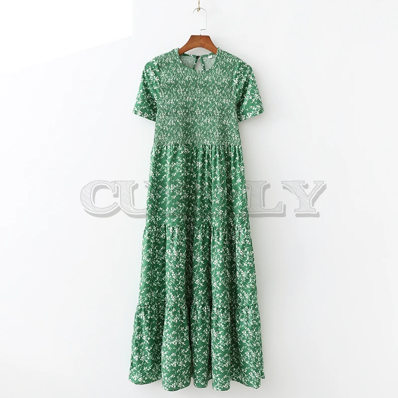 Image CUERLY Green Maxi Dress Long Floral 2019 Summer Dresses for Women Boho Clothes jurken robe femme