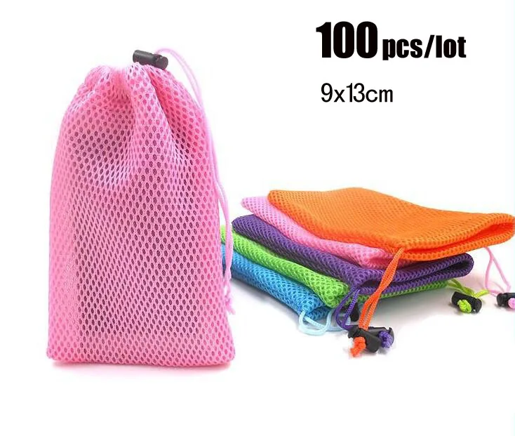 100 Pcs/lot Nylon Mesh Nets Bag Pouch Portable Bundle Pocket Hold Carrying Holder Storage Bags
