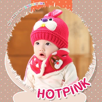 

Crochet Baby Cartoon Hat Rabbit Ears Winter Cotton Baby Hats+Knit Scarf Set Autumn Baby Beanies For Boy Girls Baby Boys Clothing