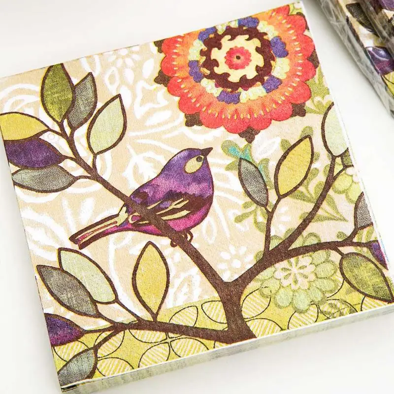 Cocktail paper napkins 20pcs 25x25cm 3 ply purple bird paper napkins