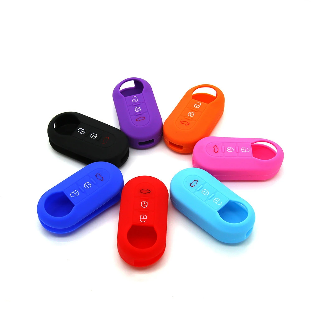 

For Fiat 500 Panda Punto Bravo Silicone 3 Button Folding Flip Car Key Case Protective Auto Remote Key Shell Car Accessories