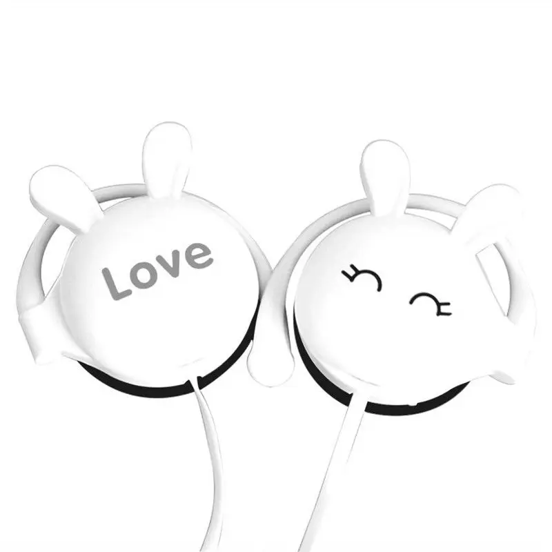 

Cartoon Cute Rabbit Headphones Stereo Earphone with mic Ear-hook Sports Headset for 3.5mm jack Mobile Phone for Xiaomi Mp3 etc