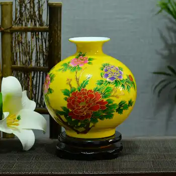New Chinese Style Jingdezhen China Red crystal glaze flowers bloom vase modern home decoration handicraft living room decoration