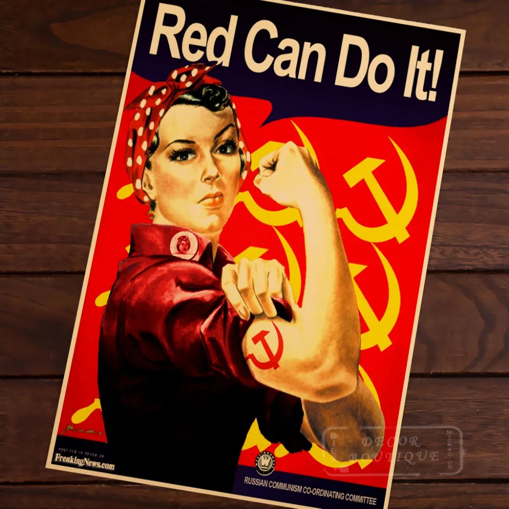 

Red we can do it communist communism girls Arm Strong propaganda Retro Decorative Wall Canvas Stickers Posters Bar Home Decor Gi