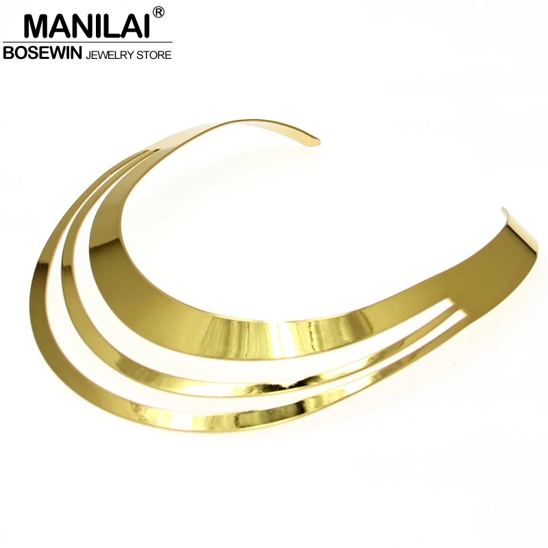 

MANILAI Women Punk Torques Collares Fashion Shine Metal Neck Fit Charm Bib Chokers Necklaces Statement Jewelry For Women Dress