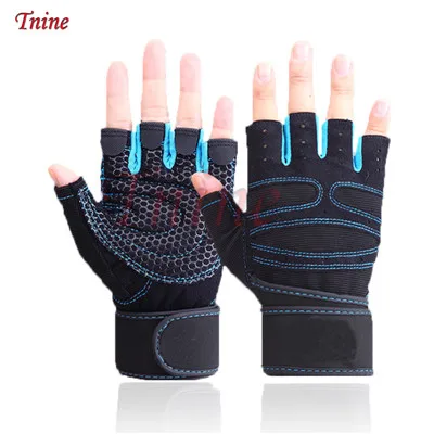 Фитнес половины пальцев перчатки дышащий воздействия тренажерный зал перчатки открытый упражнения половины пальцев перчатки с запястья Поддержка Обёрточная бумага - Цвет: blue gloves