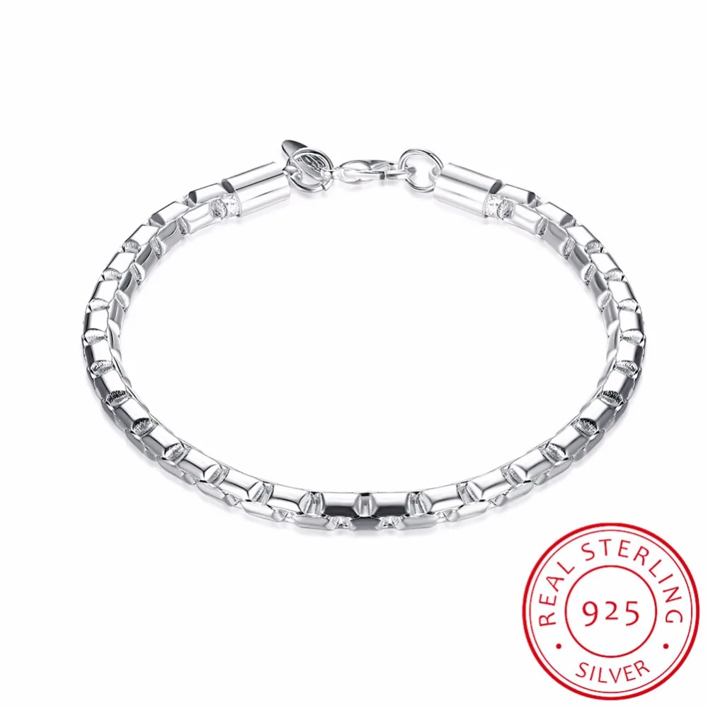 

LEKANI Men's Fine Jewelry 4mm round chains 20cm 925 sterling silver bracelets bangles Pulseiras de Prata male gift free shipping