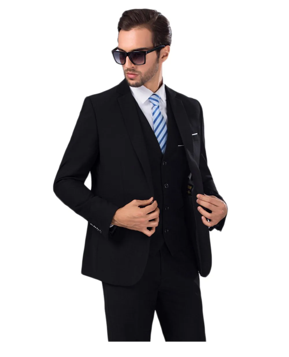 Реальное изображение горячая Распродажа Синий Черный Жених костюмы обратно с вентиляцией костюм для лучших мужчин с курткой+ брюки+ жилет