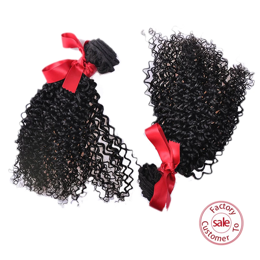 

EVET Peruvian Virgin Hair With Closure Kinky Curly Hair Weave Bundles 2pcs/lot Peruvian Human Hair Extensions Natural Color