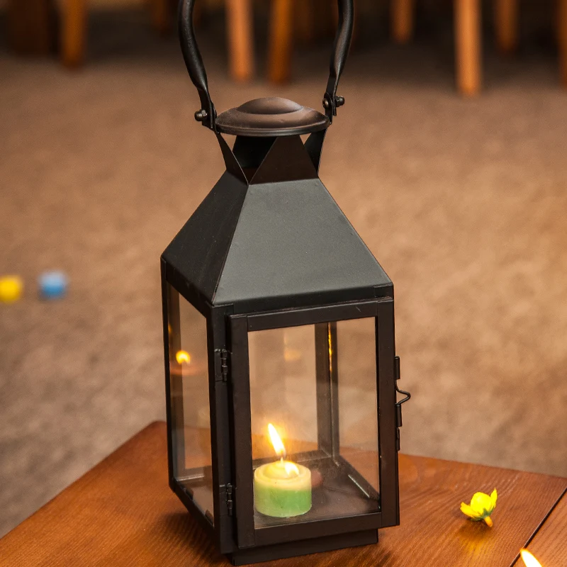 European Style Iron Glass Candlestick Holder, Moroccan Style Candles Lantern, Black, White, Bronze Color - Image 3