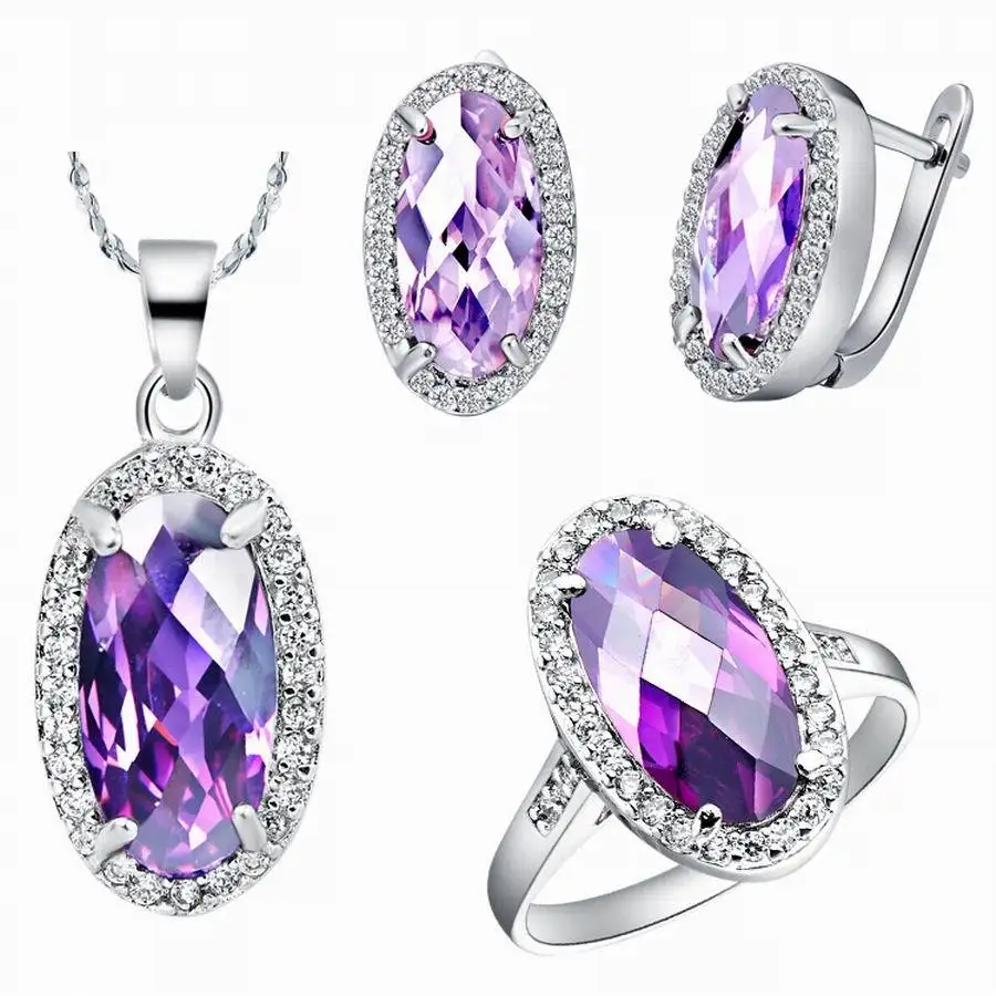 

wholesal Zircon Gem Noble Rich Lucky Wealth Women's White Filled Austria stone Ring Pendant Earrings Set