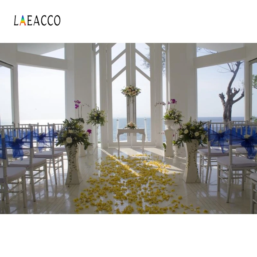 

Laeacco White House Flower Aisle Bridal Stage Portrait Photography Background Customized Photographic Backdrops for Photo Studio