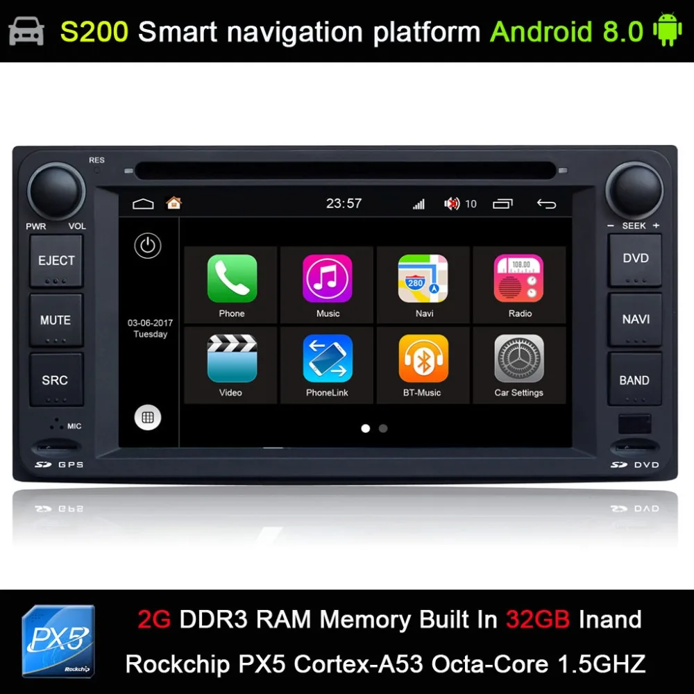 

Android 8.0 system PX5 Octa 8-Core CPU 2G Ram 32GB Rom Car DVD Radio GPS Navigation for Toyota Corolla E120