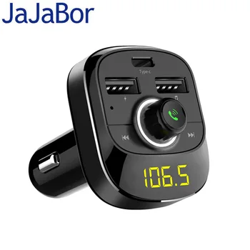 

JaJaBor Bluetooth Car Kit Wireless FM Transmitter Handsfree A2DP Music Playing Type-C Charging Port Support TF Card / U Disk