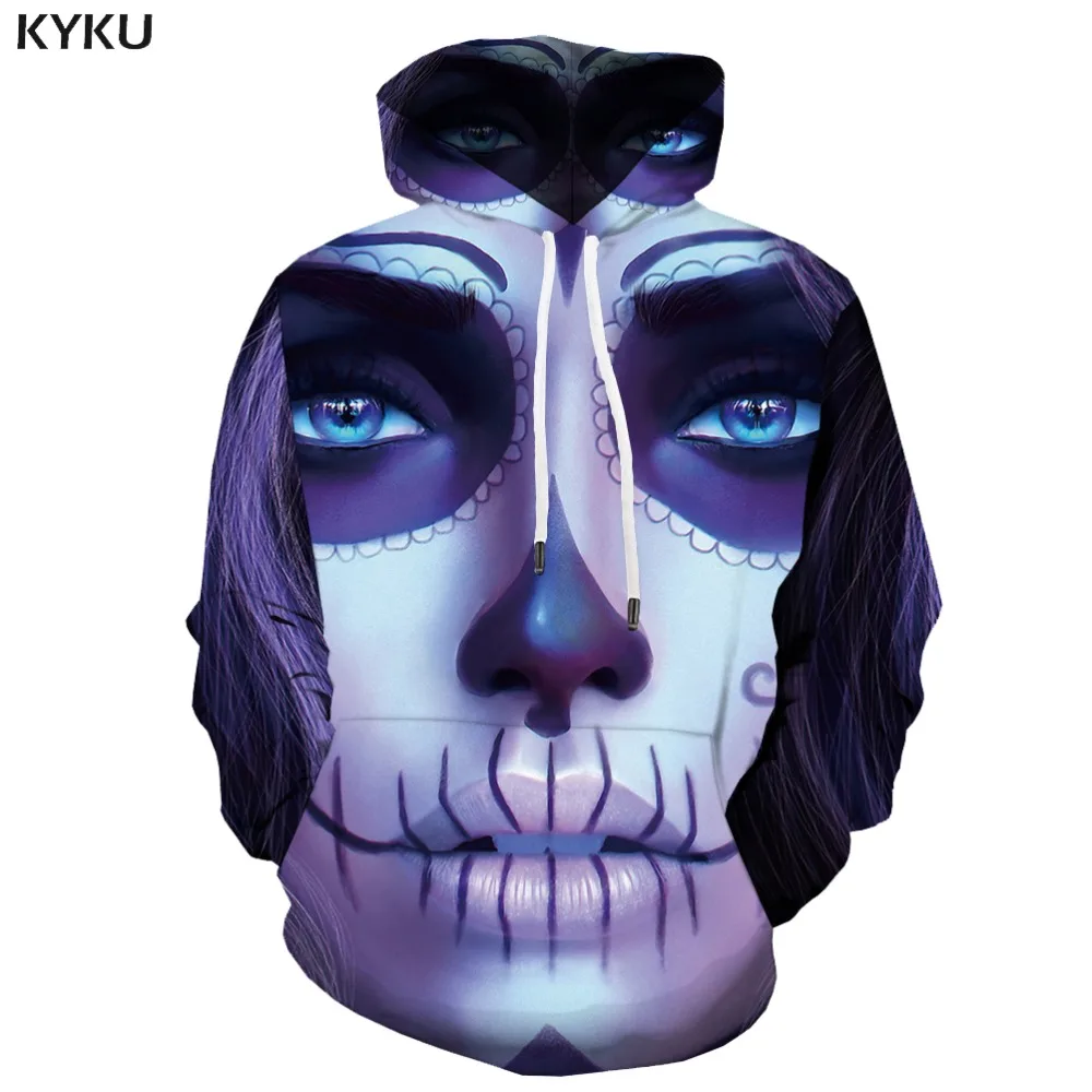 

KYKU Brand Skull Hoodie Men Clown Sweatshirt Printed Poker Hooded Casual Graffiti 3d Printed Purple Hoody Anime Unisex