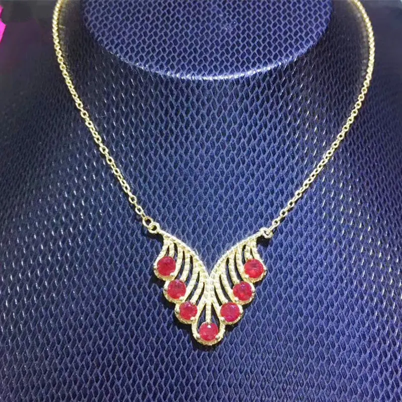 Ruby necklace with pendant Free shipping Natural real ruby 925 sterling