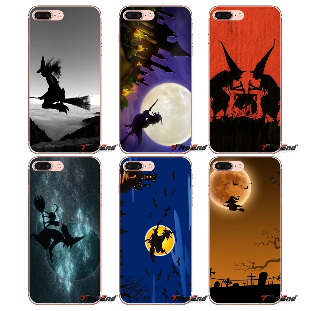 

For Samsung Galaxy S3 S4 S5 MINI S6 S7 edge S8 Plus Note 2 3 4 5 Grand Core Prime Halloween Witch Silhouette Art Soft Case