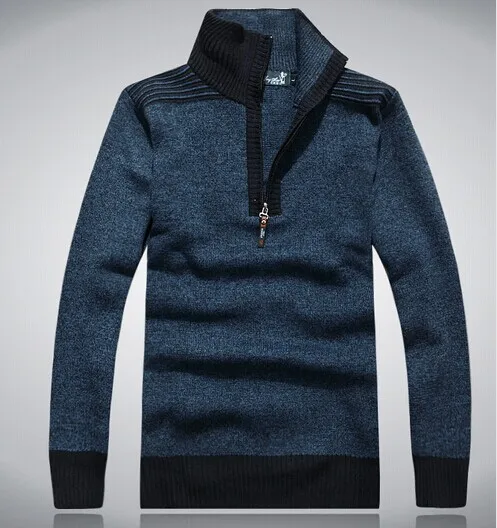 Новая мода высокого качества мужской свитер бренд Slim Fit Повседневный свитер Базовая v-образным вырезом трикотажная одежда - Цвет: Синий