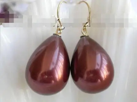 

FREE SHIPPING HOT sell new Style >>>>AAA 20mm wine red drip sea shell pearls dangle earrings
