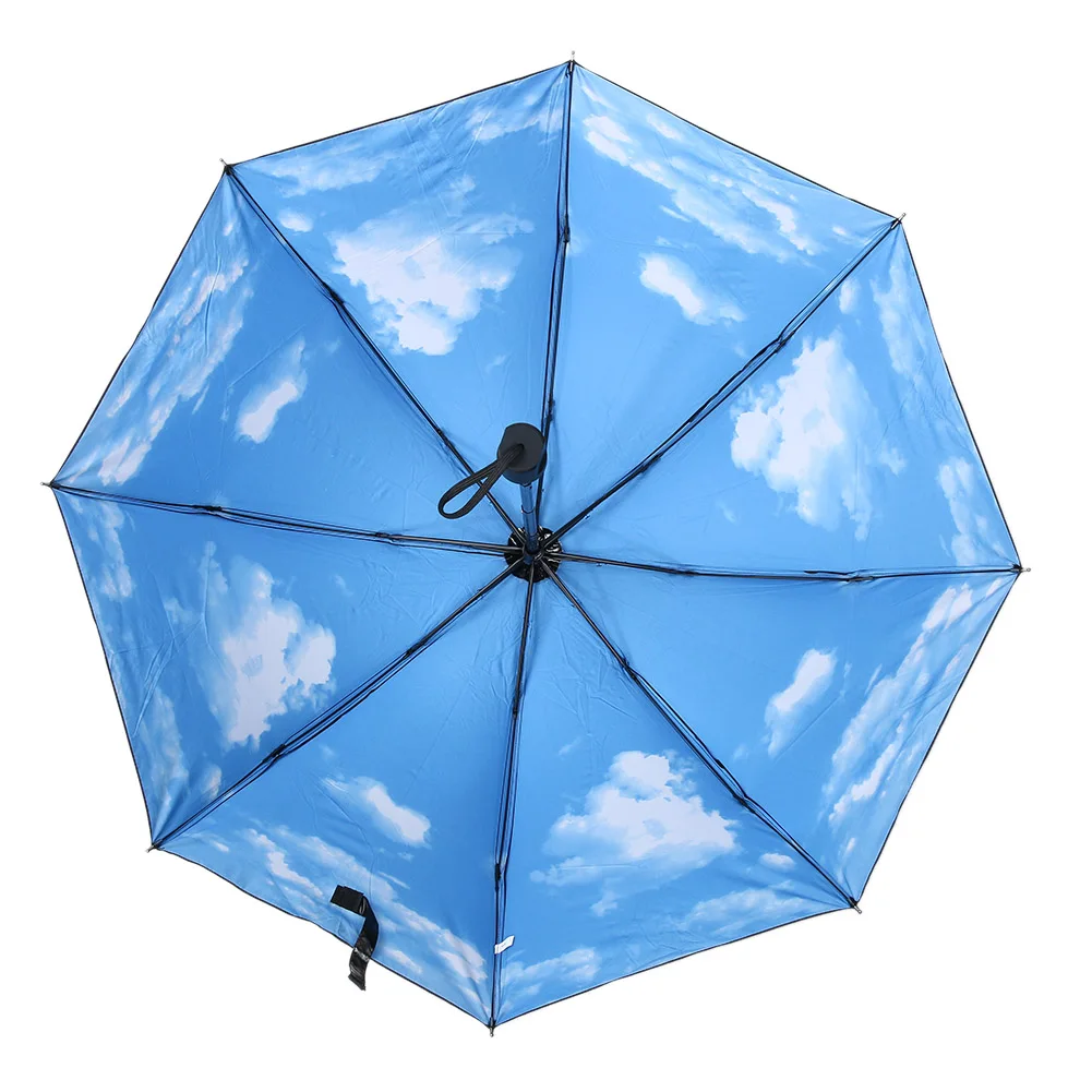 מוצר 3D Blue Sky White Clouds Print Umbrella Women parasol Paraguas