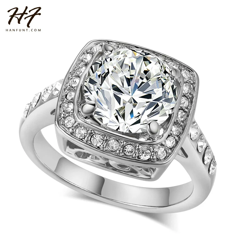 

Exaggerated Big CZ Crystal Wedding/Engagement Rings Sliver Color Crystal Retro Jewelry For Women Anel R071