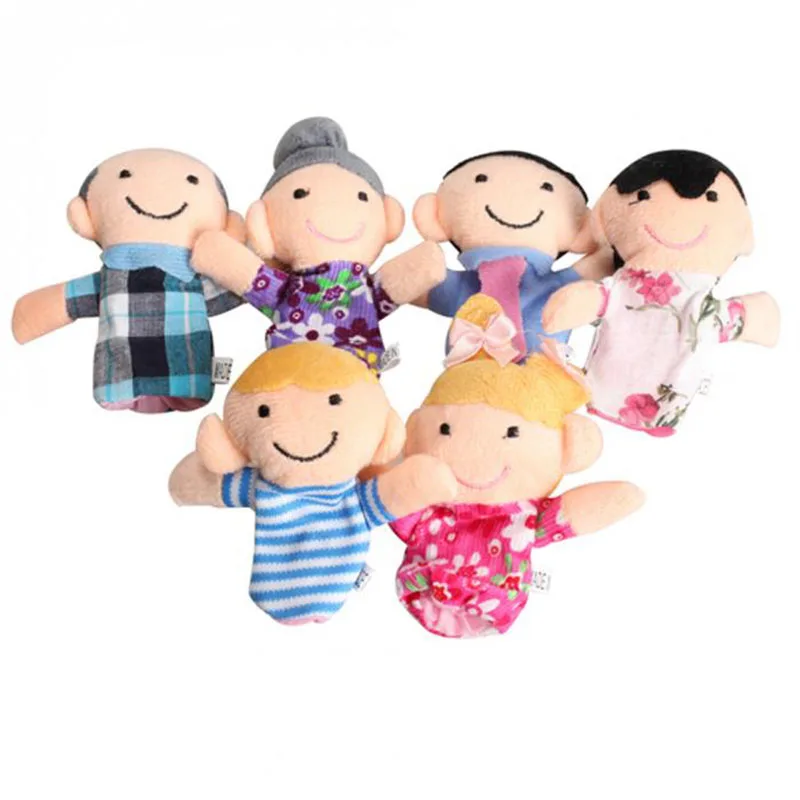 6pcs/lot Cute Cartoon Kids Family Finger Puppets Cloth Doll Baby