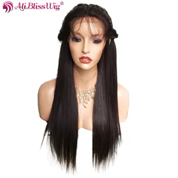 

Yaki Straight Lace Front Human Hair Wigs For Women Brazilian Remy 150% Density 3 Inch Natural Color Pre Plucked AliBlissWig Lace