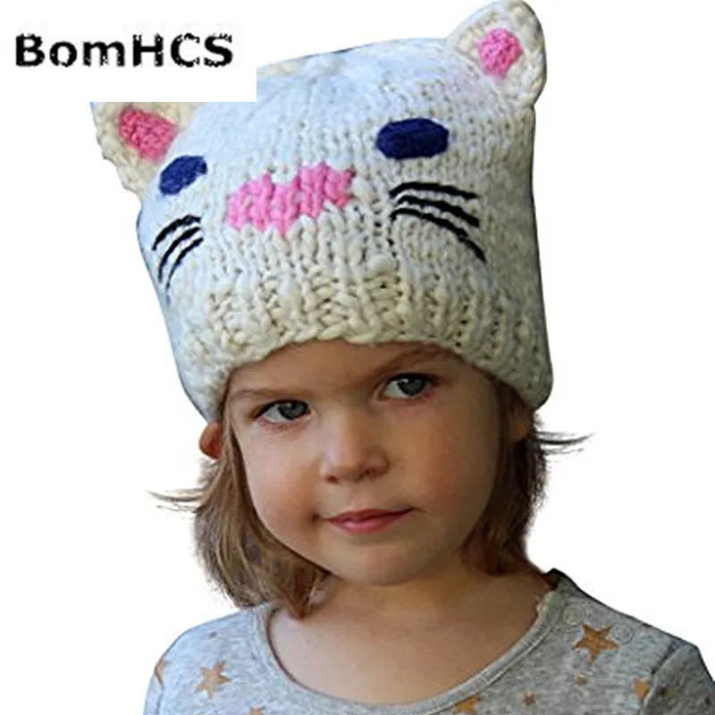 BomHCS Милая Одежда для девочек, вязаная шапка с чудесными животными шапка Cat для детей в возрасте от 3 до 8 лет
