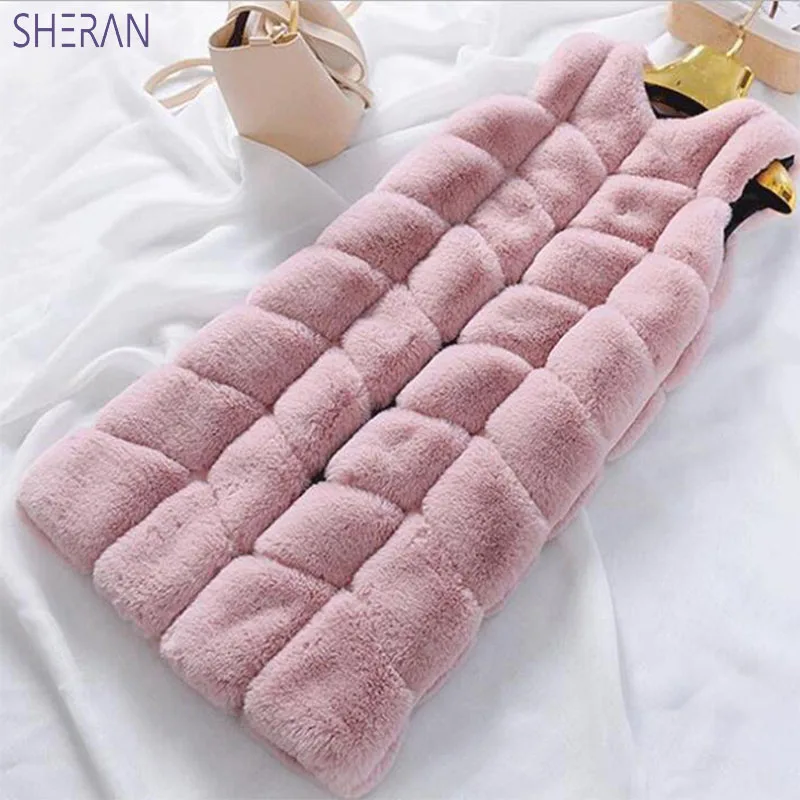 Sans Manche Automne Lapin De Fausse Longue apricot Beige Slim Rose black Femme Gilet light Sheran 2018 dark Hiver Fourrure Gray brown Nouvelle Imitation Femmes Gray Chaud Manteau pink H9YD2WEI