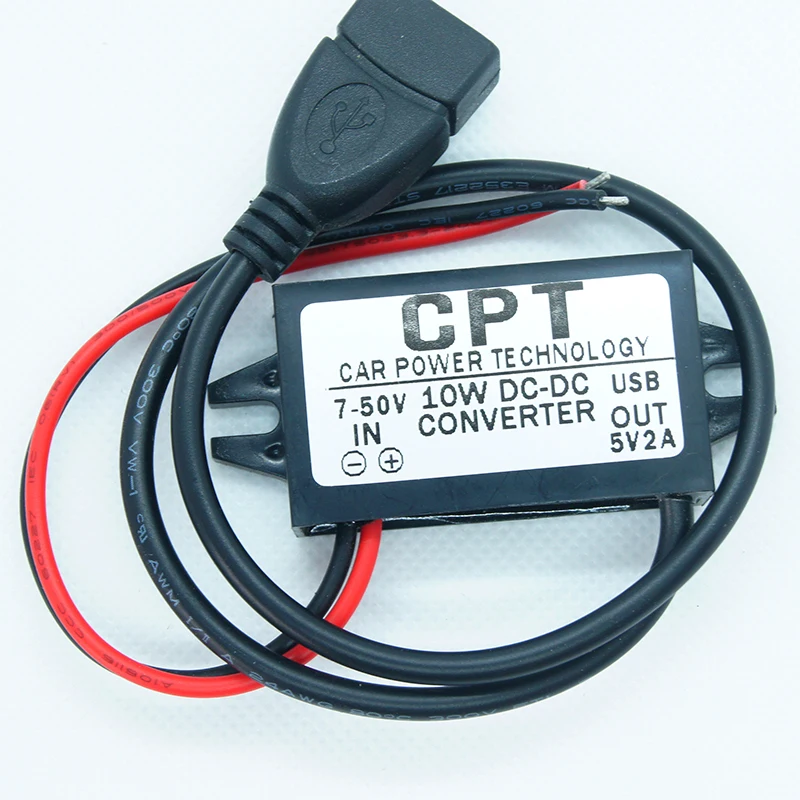

7-50V turn 5V 2A DC-DC Step-down Supply Power buck waterproof single USB output, without installation ear