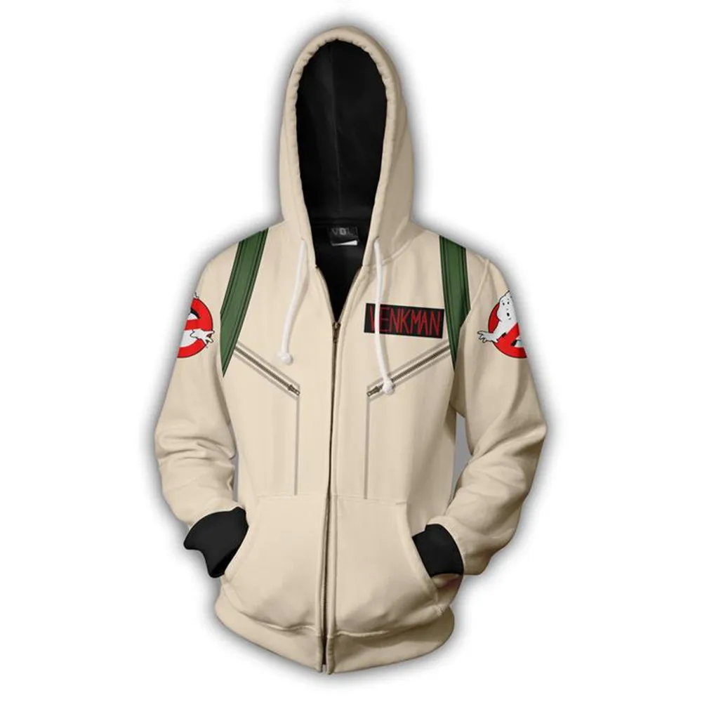

2018 Autumn Winter 3D Print Ghostbusters Sweatshirts Hoodies Fashion Avengers Cosplay Zipper hooded Jacket clothing