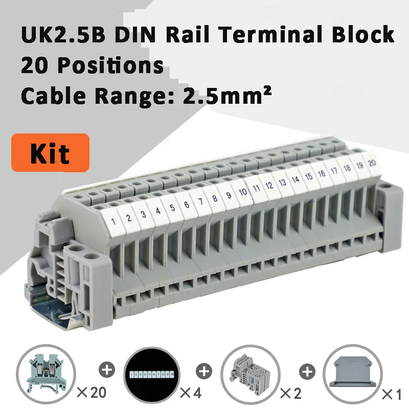 5/10/20 позиций UK2.5B серии UK din-рейку винтовой зажим клеммы полосы комбинации соединитель 2,5 мм - Цвет: 20 Positions