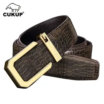 

CUKUP Men New Design Quality Cow Genuine Leather Letter Smooth Buckles Mens Casual Styles Belt for Man Accessories 2019 LUCK812