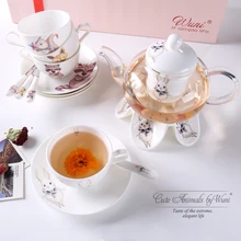 Креативный керамический термостойкий стеклянный цветочный чайник, чашка, блюдце, ложка, мультяшный цветочный чайный набор, свадебный подарок