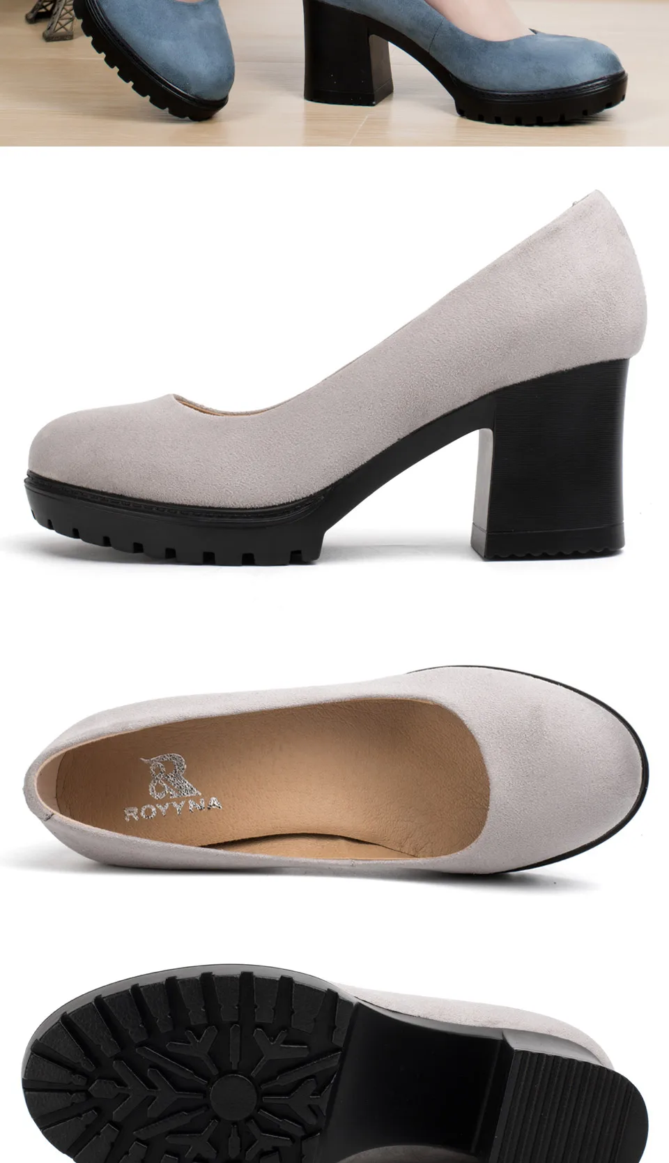 ROYYNA/Новинка года; модные стильные женские туфли-лодочки; женская обувь на платформе с закрытым носком; женские свадебные туфли на квадратном каблуке с круглым носком;