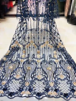 

embroiderd lace fabric J-122511 with sequins beautiful Nigerian sequins lace fabric for party dress