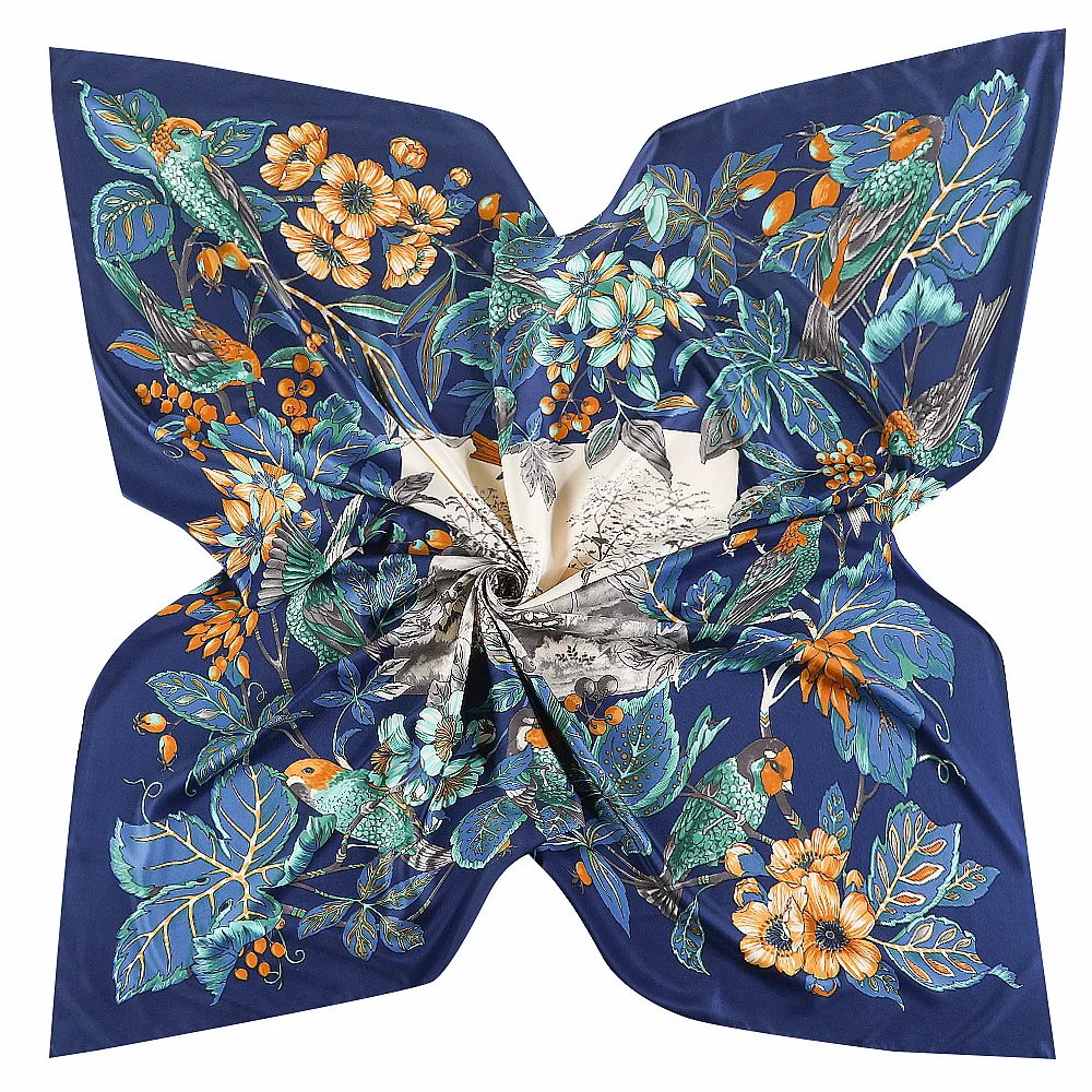 

2019New Silk Scarf Women Large Shawls Stoles Flower Print Square Scarves Echarpes Foulards Femme Wrap Bandanas 130*130CM