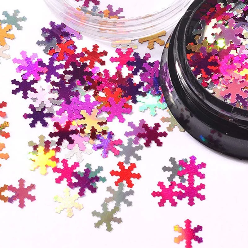 

1 Box Christmas Nail Sequins Snowflakes Decorations Shinny Glitter Designs Mixed Colors 3D Stickers For Nails Art Manicure