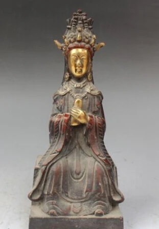 

JP S0063 10" Chinese Bronze Gilt Seat Kwan-yin Guanyin Bodhisattva Goddess Buddha Statue