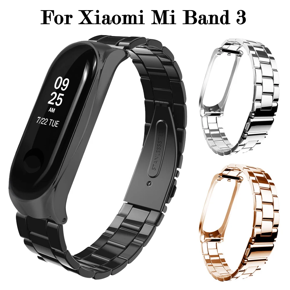 Роскошный ремешок для часов для Xiaomi Mi Band 3 из нержавеющей стали, сменный роскошный ремешок, Металлический регулируемый ремешок, легко прикрепить