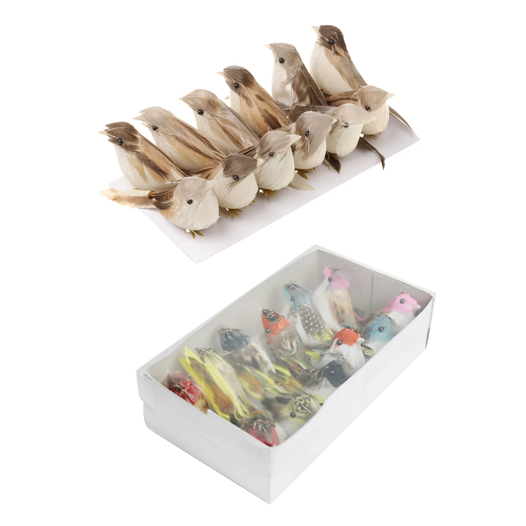 Pack 24Pieces Artificial Feather Bird Foam Birds Home Table Decor Photo Props